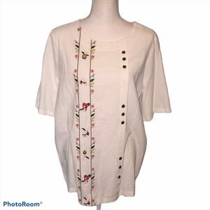 Cellabie Linen Blend Gold Button Accent Blouse XL